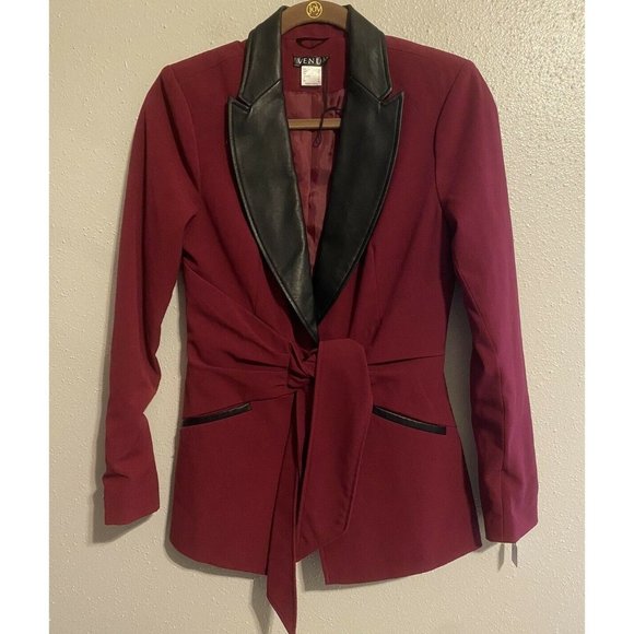 VENUS Jackets & Blazers - Venus Women's Size 2 Berry Faux Leather Trim Tie Detail Suit Jacket